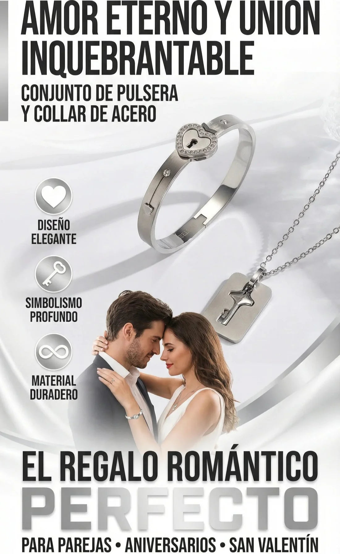 Set Candado de Amor en Acero Platinum Real – Empaque de Lujo