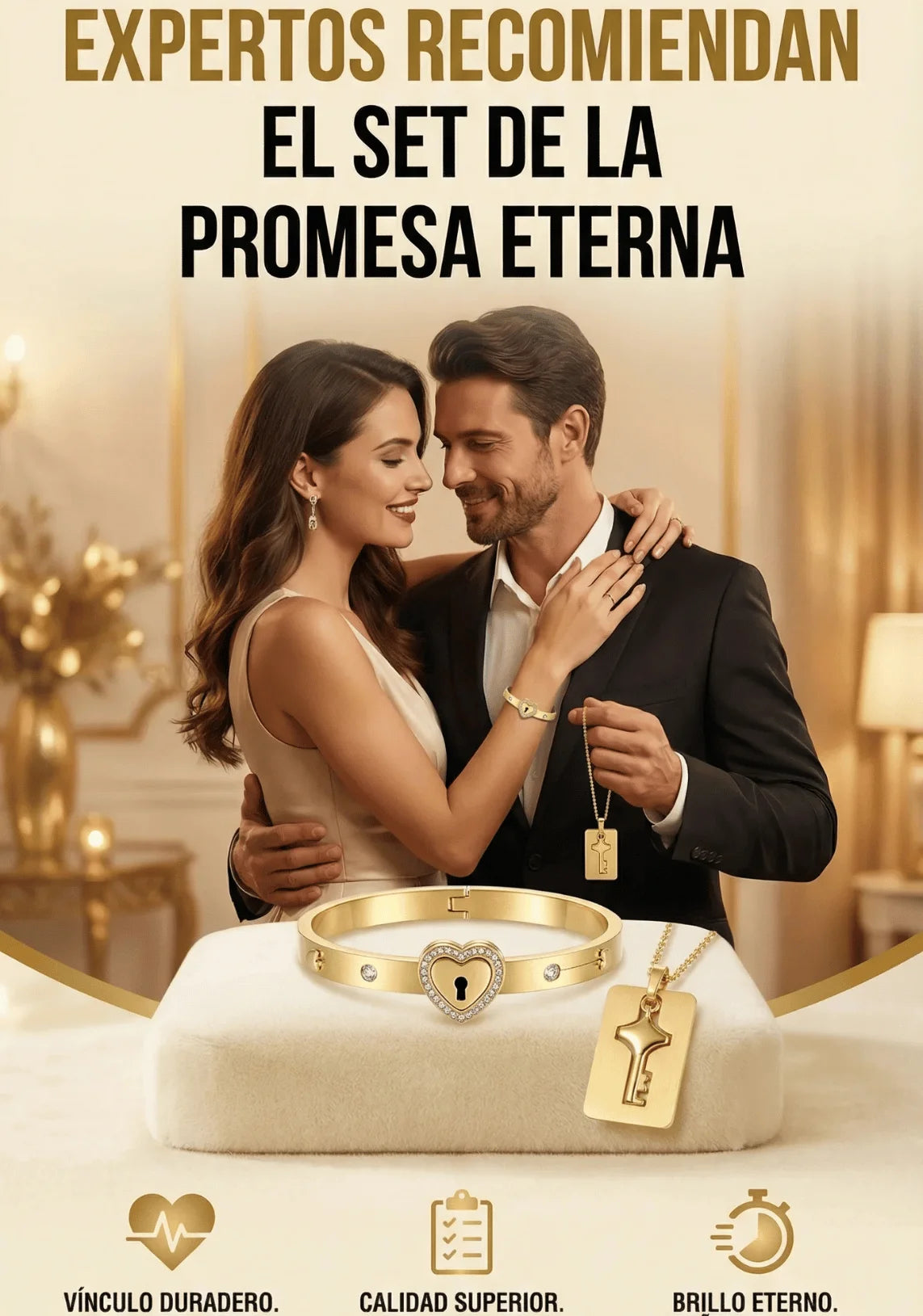 Set Candado de Amor Bañado en Oro 14K - Empaque de Lujo