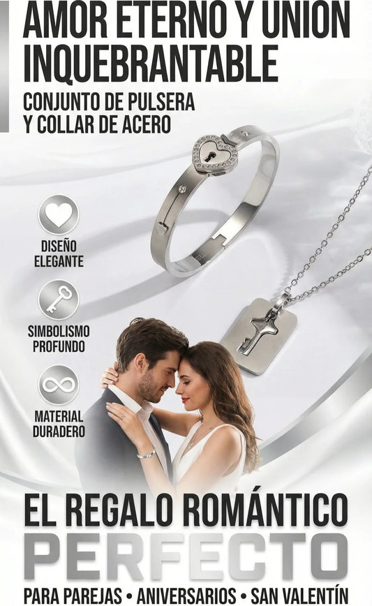 Set Candado de Amor en Acero Platinum Real – Empaque de Lujo