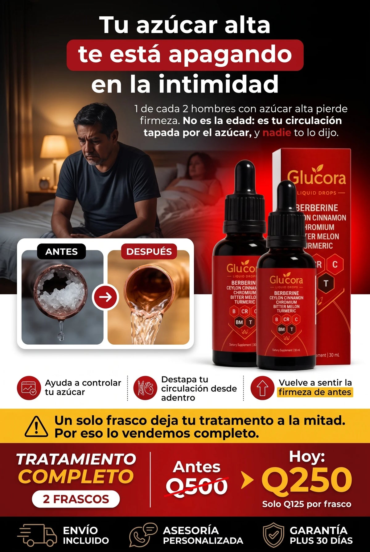 Pack Glucora · Tratamiento Completo para el Azúcar y el Vigor Masculino (2 goteros)